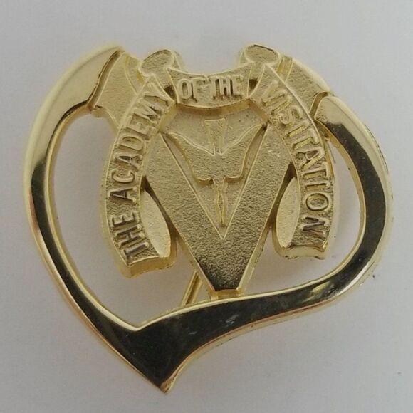 Vintage Academy of Visitation Gold Tone Lapel Pin, Religious Brooch Pendant - Picture 1 of 5